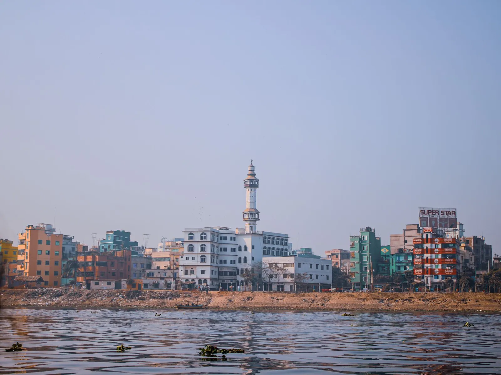 Riverfront with a mosque, Dhaka
